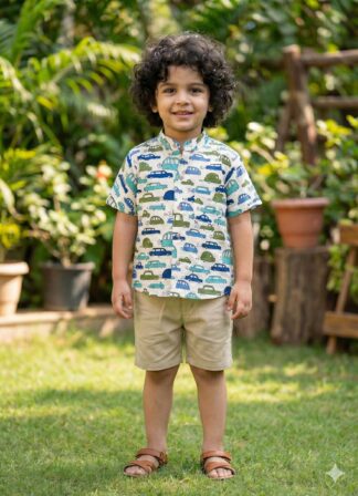 White car print pure cotton shirt