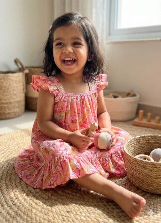 Peach Floral A line Frock