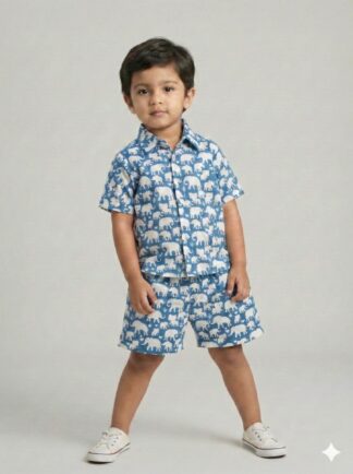 Blue white elephant coord set