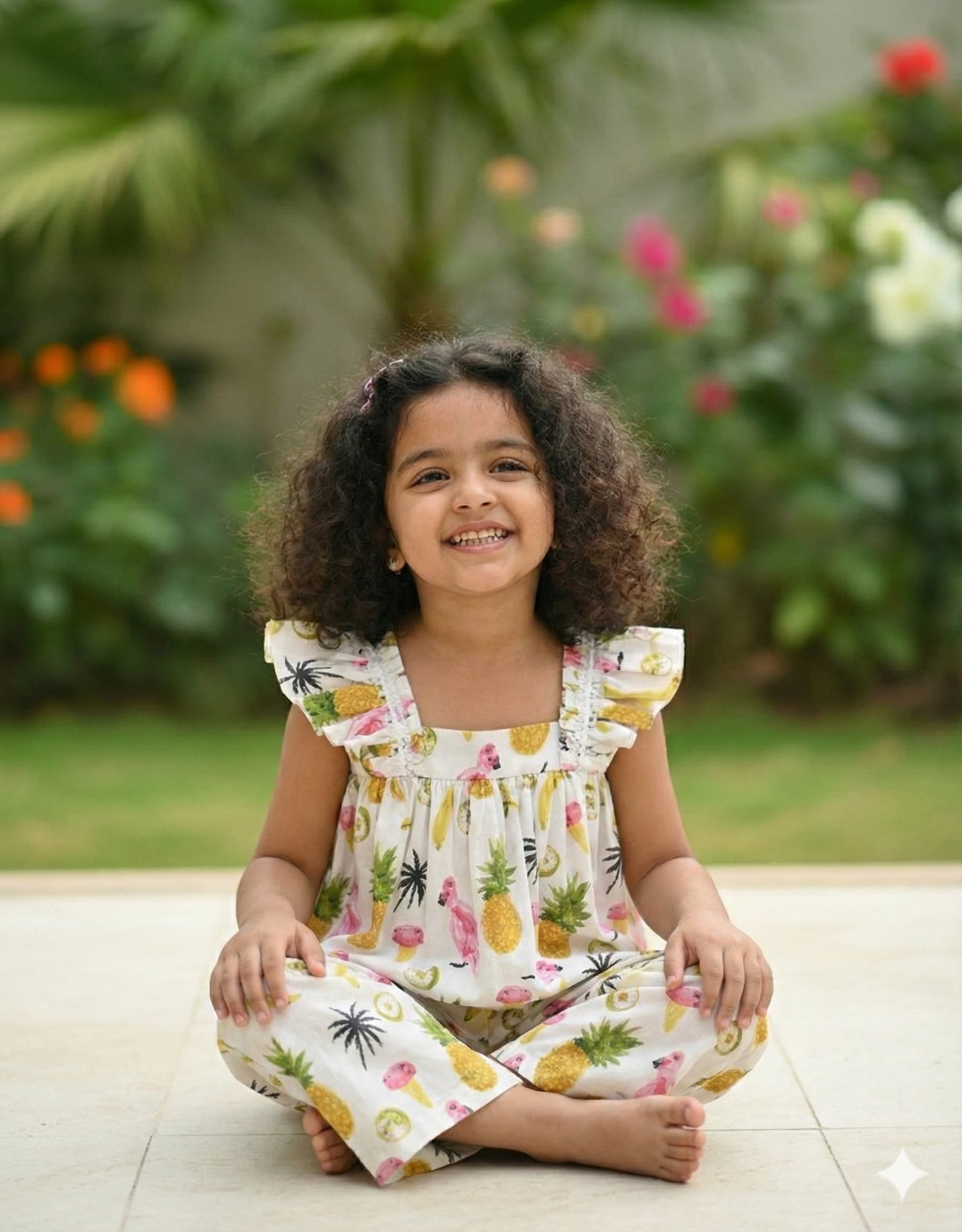 Cream Pineapple Palm Tree Print - Image 2