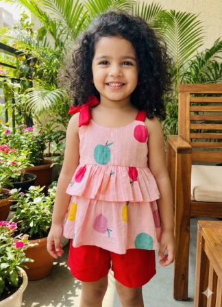 Peach Printed Short Sets