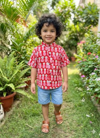 Red pineapple print pure cotton shirt