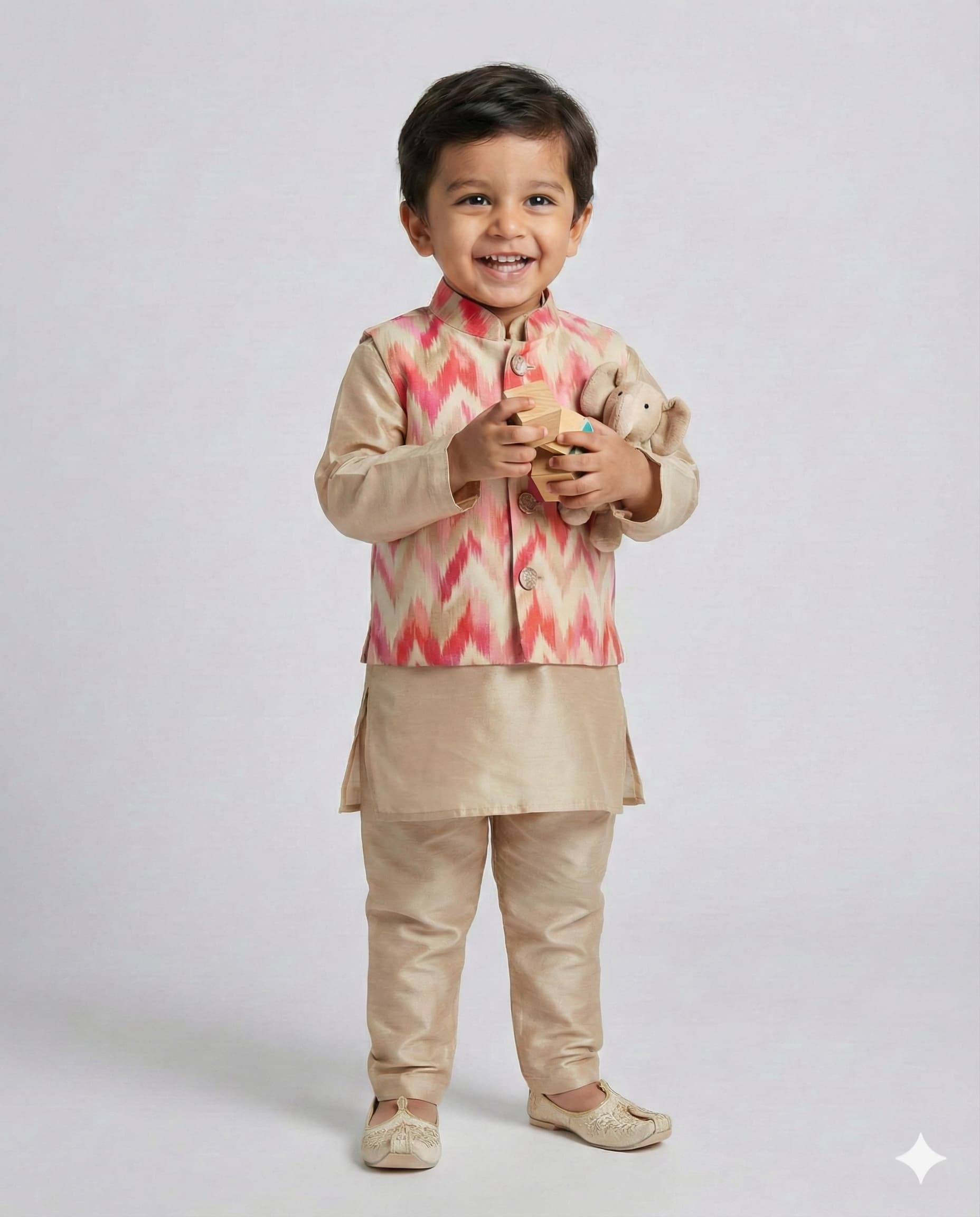 Cream pink zig zag koti with cream pink kurta pyjama