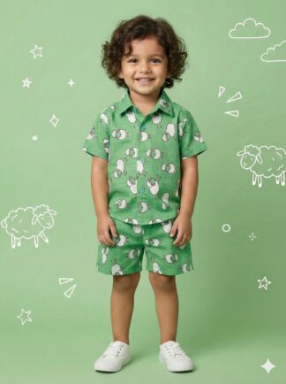 Green sheep printed cotton coord set