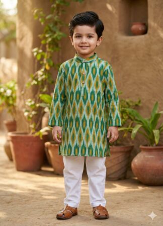 Green ikkat kurta pyjama set