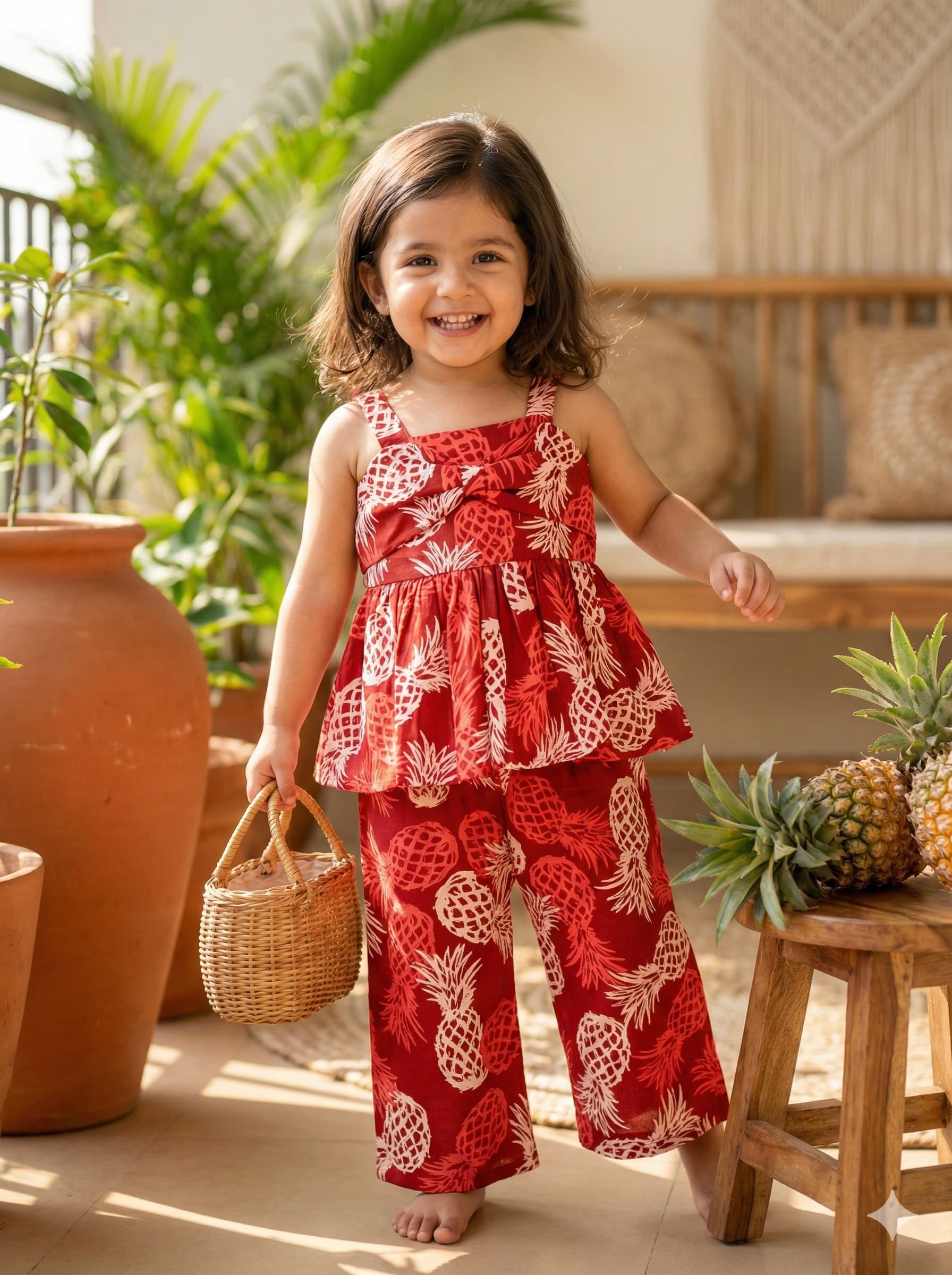 Mahroon Pineapple Printed Plazo Set