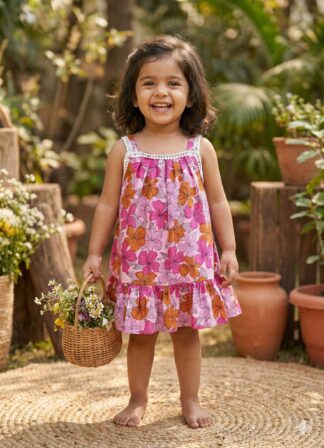 Pink Flower A line Frock