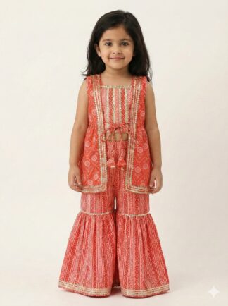 Orange Jacket patterned Sharara Set