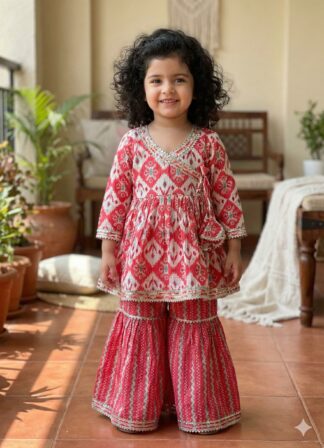Peach Angrakha Sharara Set with pony Sleeves