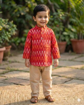 Red Orange Ikkat Short Kurta