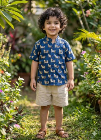 Blue cow printed pure cotton shirt