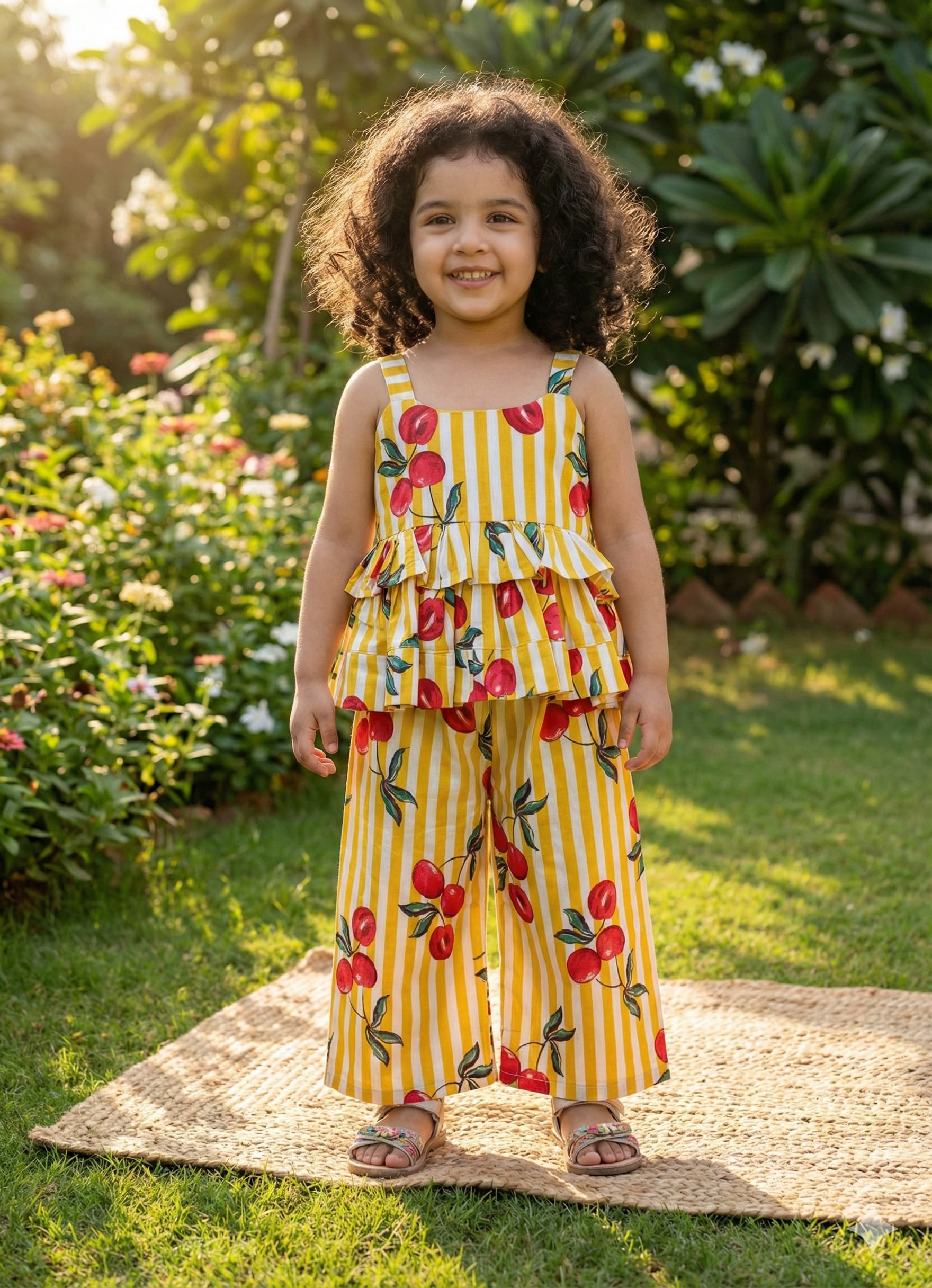 Yellow White Stripes Plazo Set With Cherry