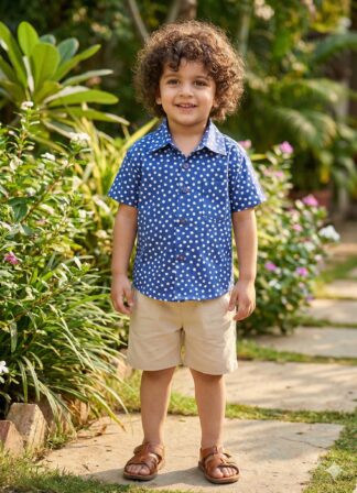 Blue polka dot pure cotton shirt