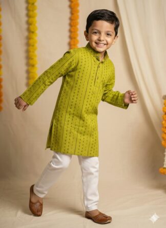 Mehendi green woven south cotton  kurta pyjama