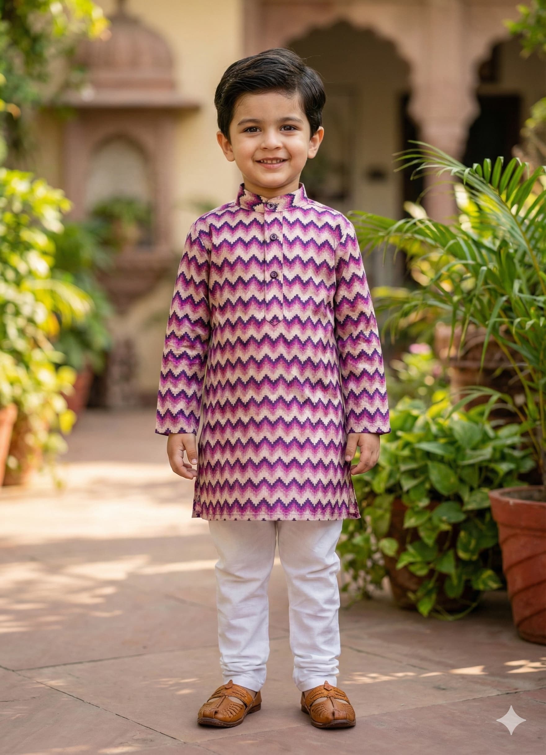Purple cream zig zag silk kurta pyjama set - Image 2