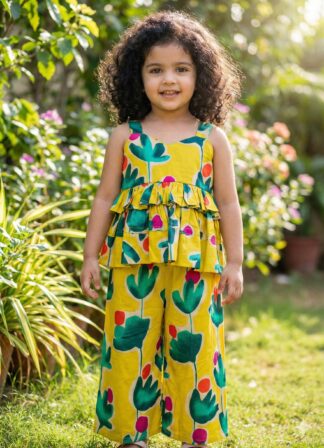 Yellow Green Flower Plazo Set
