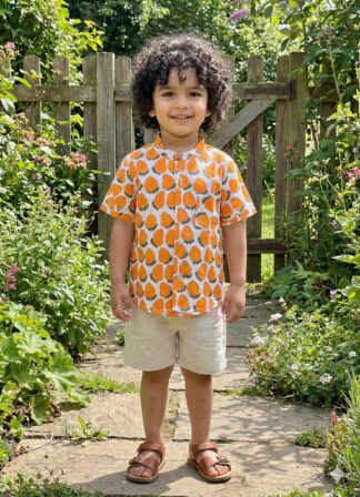 White orange strawberry print pure cotton shirt