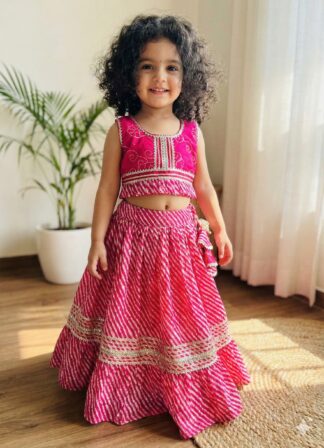 Pink Bandhani Lehriya lehenga