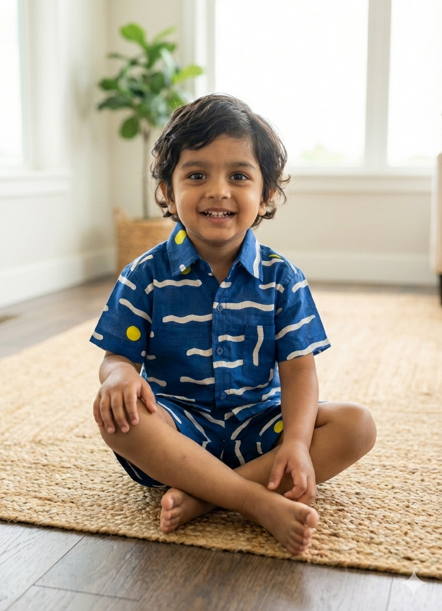 Blue white waves printed coord set - Image 2