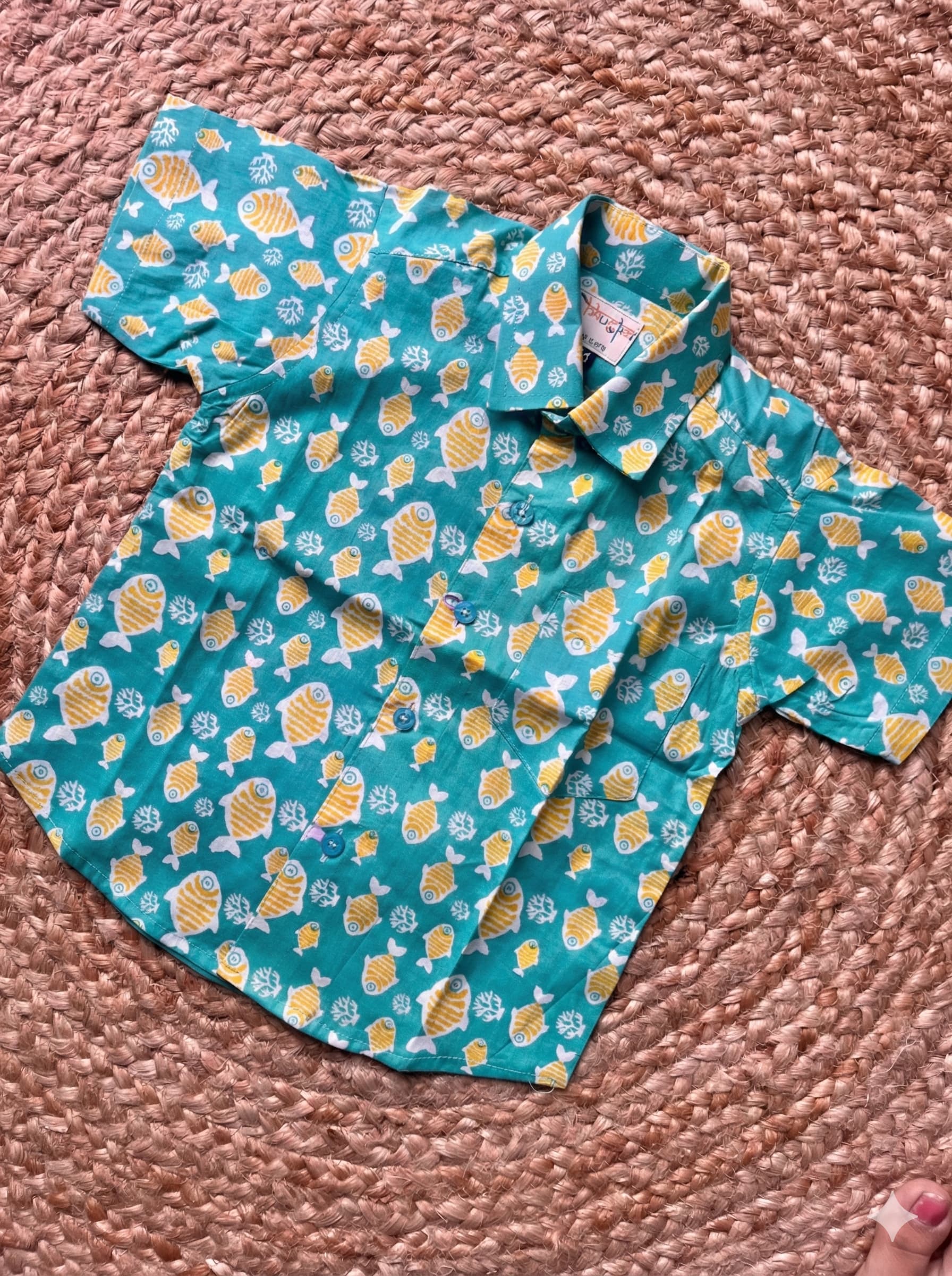 Sea green fish printed shirt - Image 2