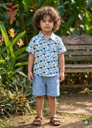 Flamingo print white pure cotton shirt