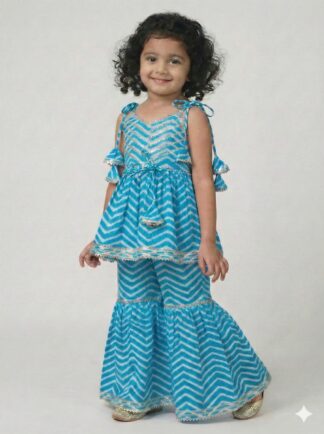 Firozi White Lehria Sharara Set