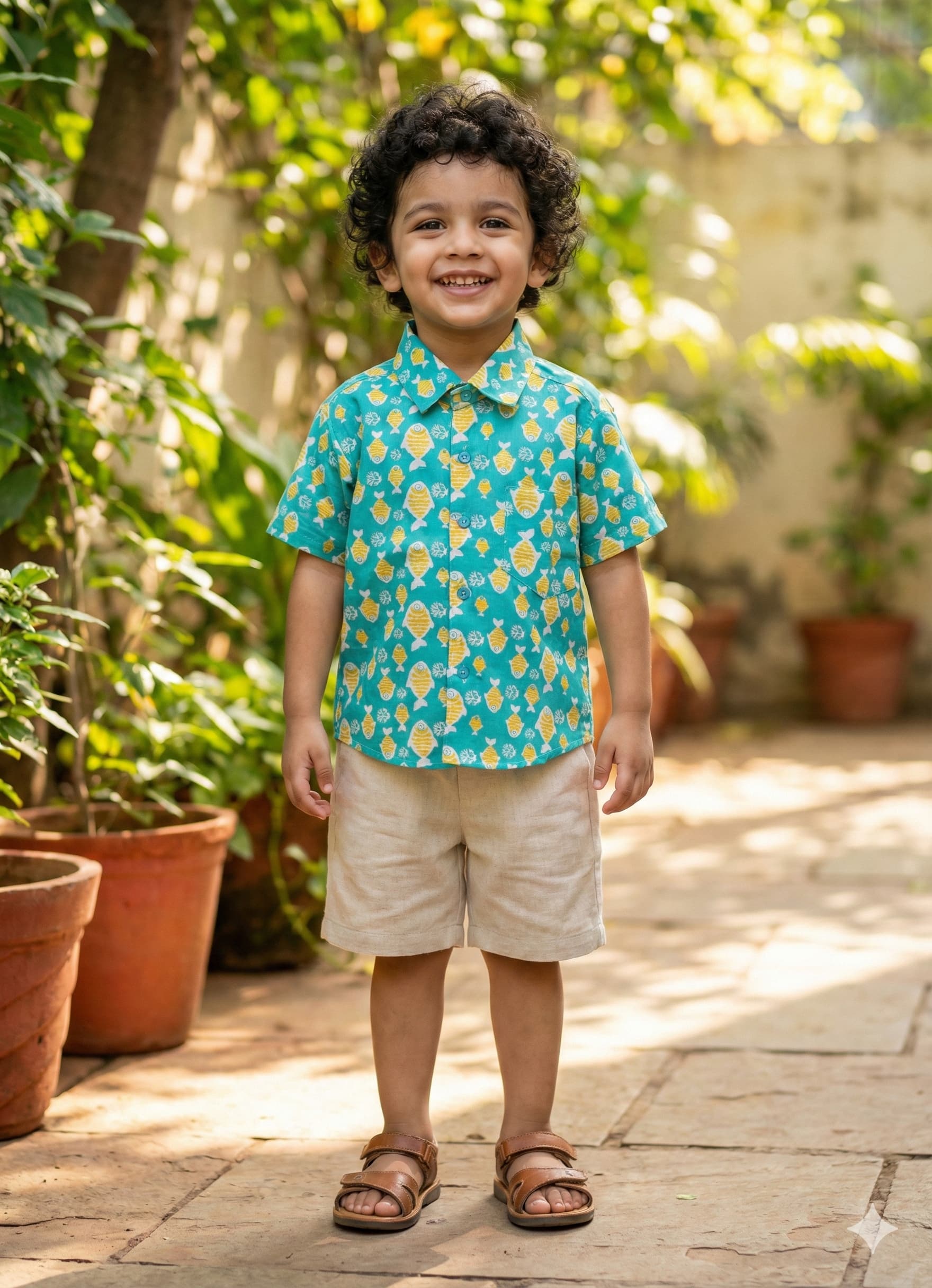 Sea green fish printed shirt