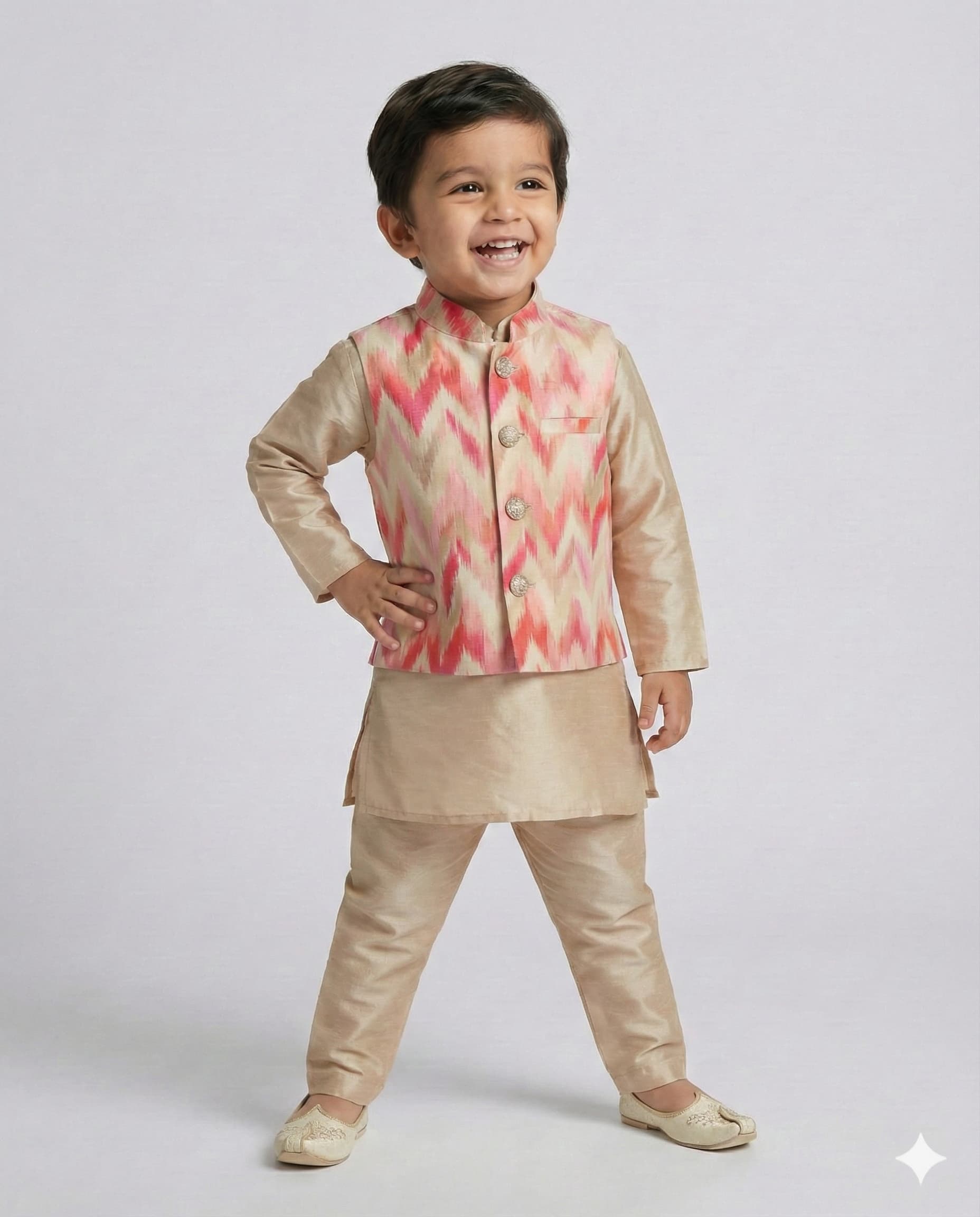 Cream pink zig zag koti with cream pink kurta pyjama - Image 2