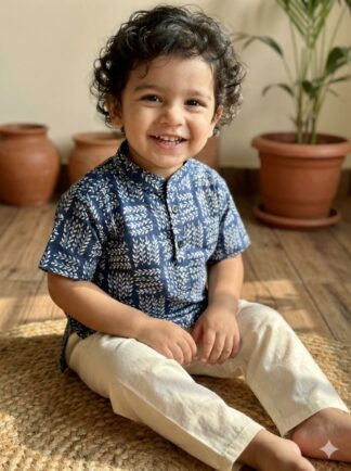Blue sanganeri printed short kurta