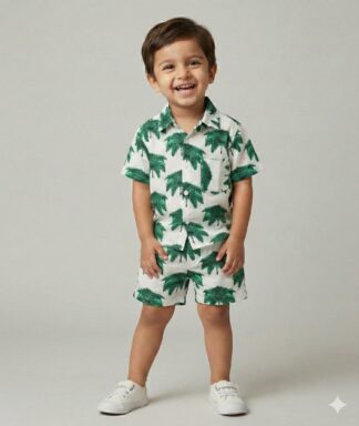 White green palm tree coord set