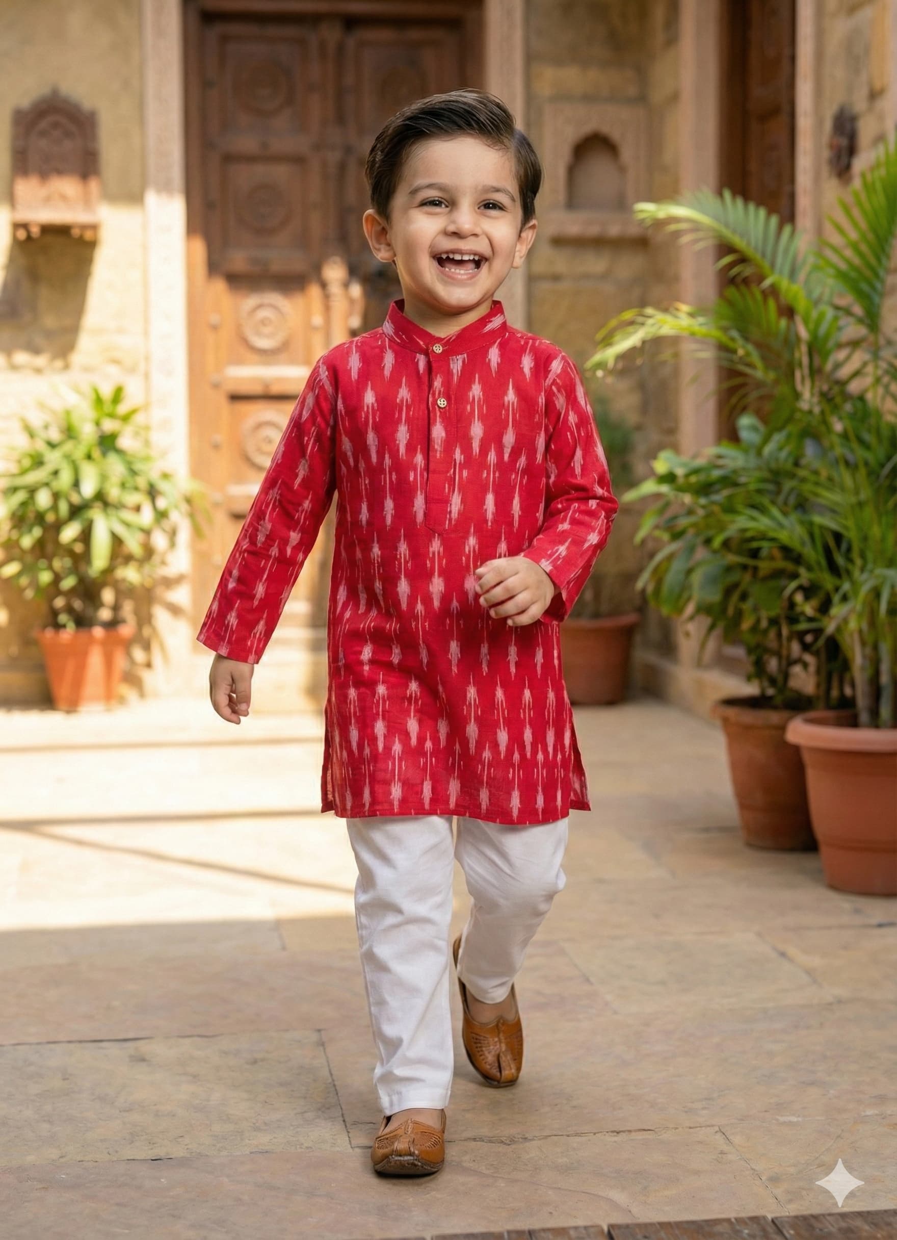 Red white ikkat kurta pyjama set