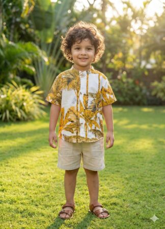 White yellow palm tree pure cotton shirt