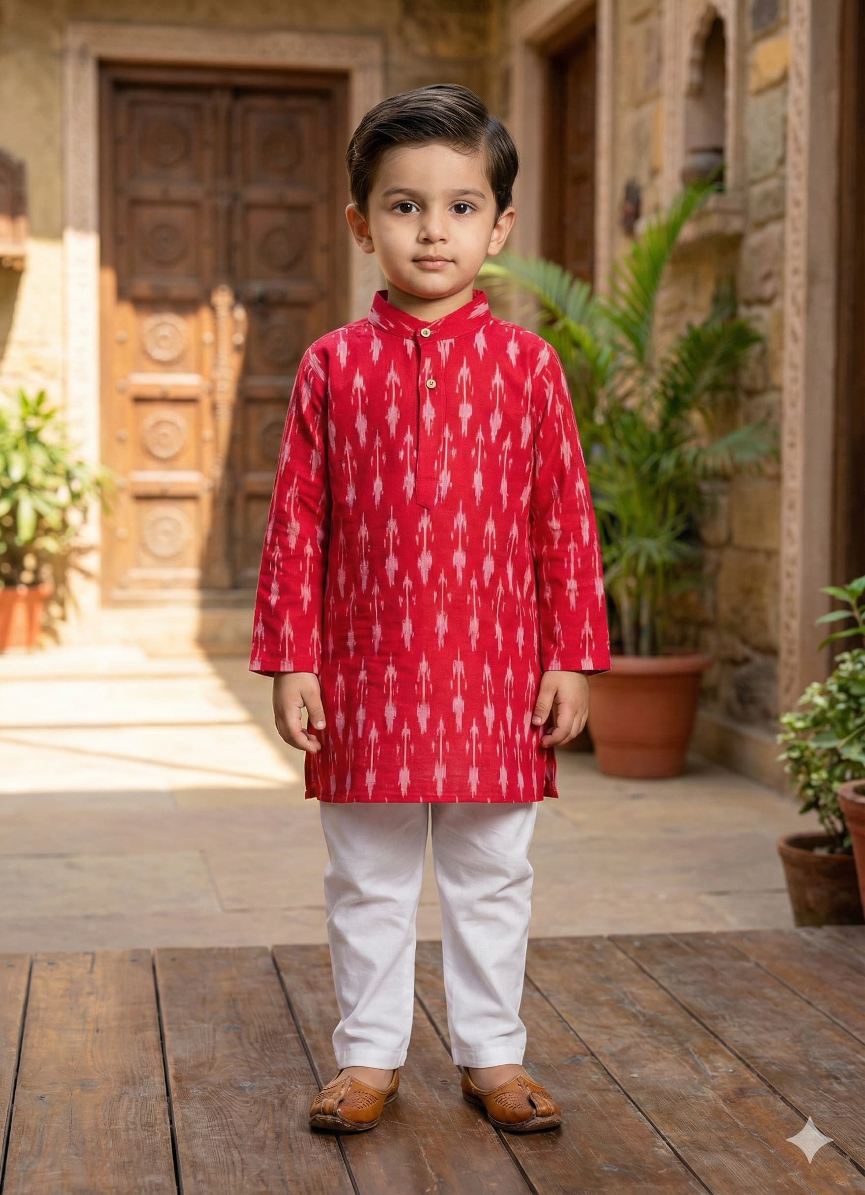 Red white ikkat kurta pyjama set - Image 2