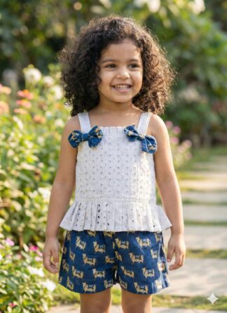 Sky Blue Schiffli Short Sets