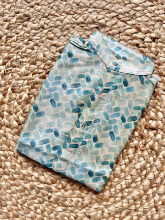 Cream green printed silk kurta pyjama set