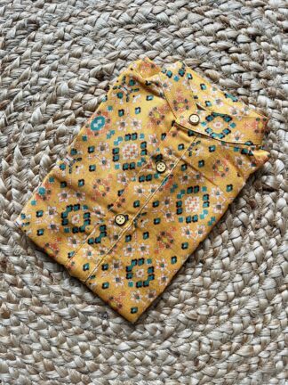 Yellow silk patola printed kurta pyjama set