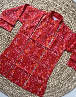 Red orange bandhani kurta pyjama set