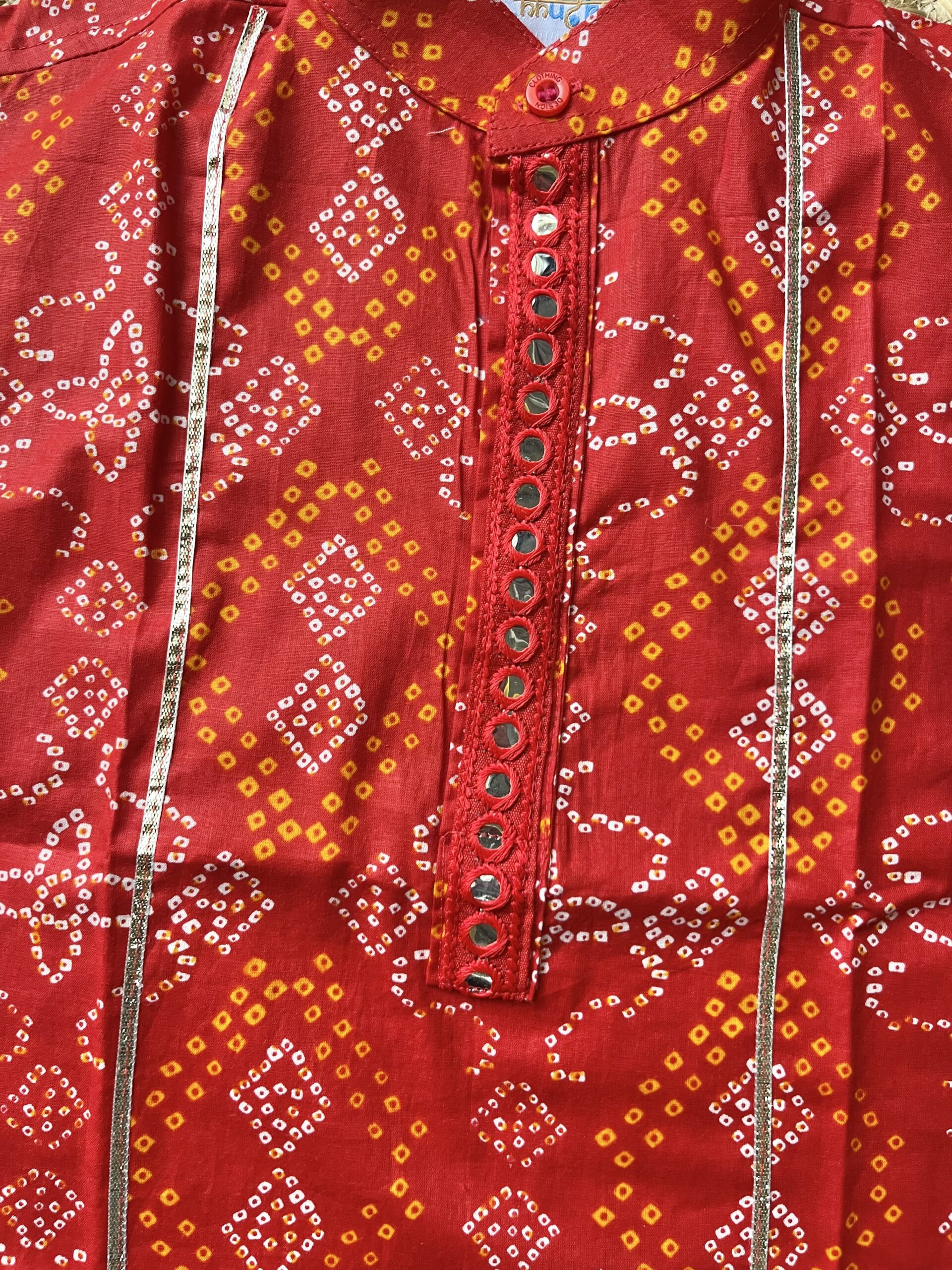 Red orange bandhani kurta pyjama set - Image 4