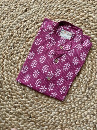 Burgundy cotton kurta pyjama