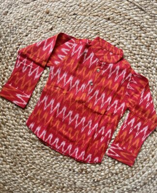 Red Orange Ikkat Short Kurta