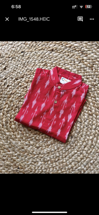 Red white ikkat kurta pyjama set