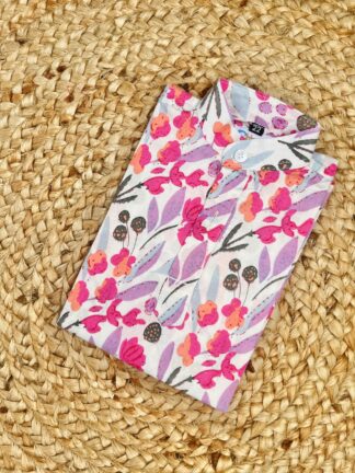 White pink floral kurta pyjama set