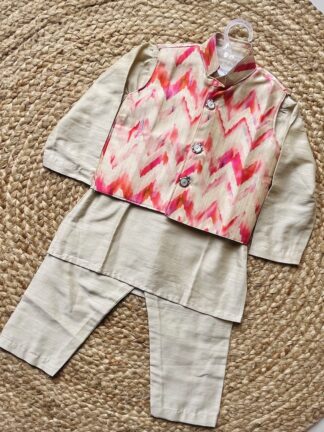 Cream pink zig zag koti with cream pink kurta pyjama