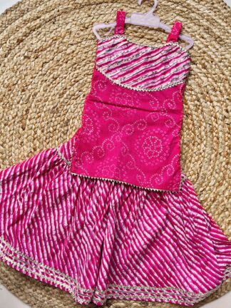 Pink bandhni lehriya sharara set