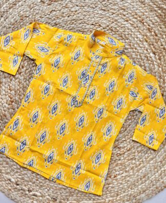 Yellow morpankh cotton kurta pyjama set