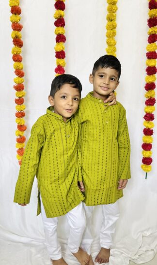 Mehendi green woven south cotton  kurta pyjama
