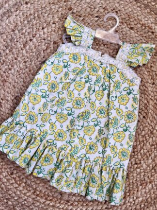 White Align frock with yellow flowers