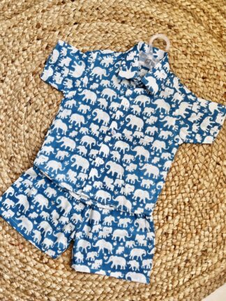 Blue white elephant coord set