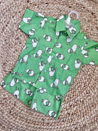 Green sheep printed cotton coord set