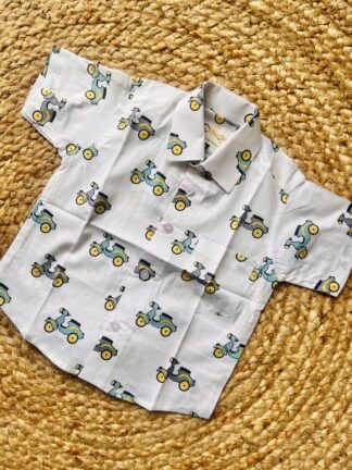 Scooter print white pure cotton shirt